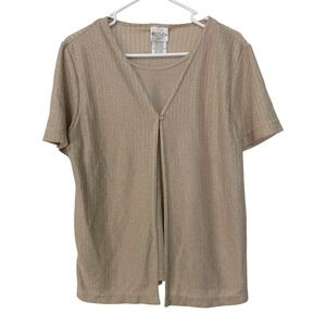 TR Bentley Large Beige Layered Blouse Short Sleeve‎ Stretch Knit Office Casual